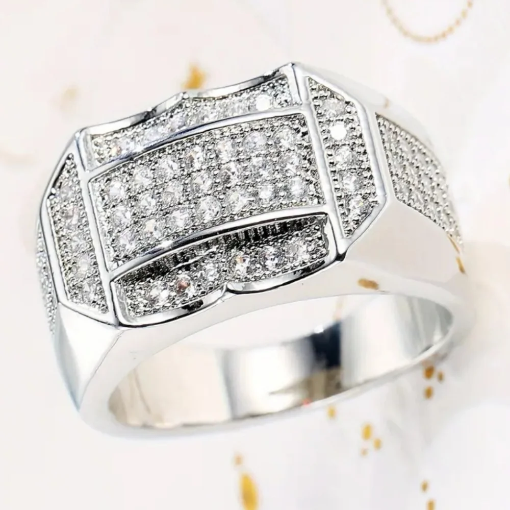 Men's Silver Geometric Diamond Ring Sz 11